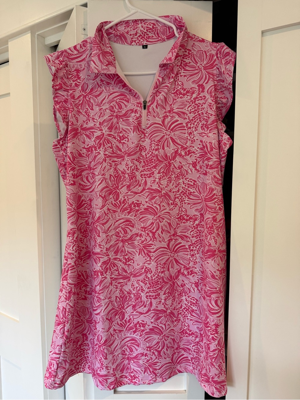 Lily Pulitzer-Inspired Sleeveless Pink Floral Zip-Front Women's Tennis Dress
